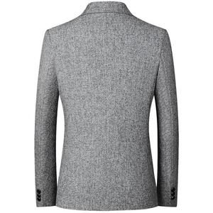Blazer gris pour homme en mélange de laine, revers cranté, simple boutonnage, infroissable, style britannique, coupe classique - Product Image 2