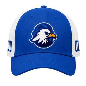 Casquette de baseball sportive bleu roi et blanc flamboyant, ajustable avec fermeture snapback, logo d'équipe brodé, respirante, imperméable, tissu 100% coton - Product Image 1