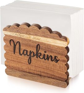 Porta Servilletas de Madera de Acacia, Dispensador de Servilletas Vertical de Madera Festoneada para Mesa, Estilo Rústico y Elegante para Bodas, Fiestas y Restaurantes - Product Image 3