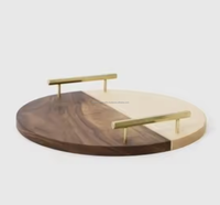 Plateau de service en bois d'acacia personnalisable, grand modèle rond avec poignée, style moderne pour la maison