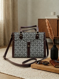 Printed PU <b>Briefcase</b> Tote Bag Large Capacity Handheld Shoulder Purse Zip Closure Waterproof for Office Travel - Product Image 3