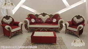 Conjunto de sofá de sala de estar de 7 plazas con acabado europeo, conjunto de sofá de madera de teca con acabado blanco de lujo, juego de sofás tallados a mano tradicional - Product Image 2