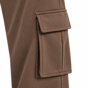 Pantalon de jogging cargo décontracté marron chocolat pour femme, coupe large, taille élastique avec cordon de serrage, poches utilitaires, style streetwear - Product Image 3