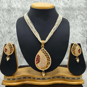 Ensemble de collier Heritage 10575578DP avec pierre Pota et perle d'eau douce, plaqué or, bijoux fins pour les festivals, cadeaux de mariage - Product Image 1