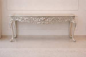 Elegant Silver-Ornate <b>Solid</b> <b>Wood</b> Dining Room Furniture Set Modern Dining <b>Table</b> and Chair Set Foldable 6-Seater Luxury Design - Product Image 6