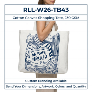 กระเป๋าผ้าแคนวาสสำหรับผู้หญิง 230 GSM ลายพิมพ์สำหรับใส่ของชำ หูหิ้วยาว รับทำโลโก้สำหรับแบรนด์ค้าปลีก - Product Image 6