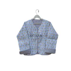 เสื้อโค้ทผ้าฝ้ายถักลายดอกไม้แบบสั้น บุผ้าแบบควิลท์ ติดกระดุมลายทาง ทอแบบระบายอากาศ มีกระเป๋า สำหรับฤดูใบไม้ร่วงและฤดูหนาว - Product Image 2