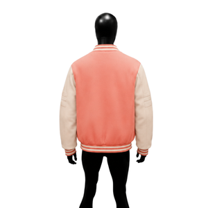 Chaqueta Varsity Clásica Color Durazno para Hombre, Diseño Bicolor Moderno con Letras, Informal, Mezcla de Algodón y Poliéster, Color Sólido, Cierre de Botones - Product Image 2
