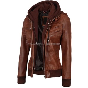 Unisex Bomber Cognac Brown <b>Leather</b> <b>Jacket</b> Premium Soft <b>Lambskin</b> Windproof Waterproof Casual - Product Image 4