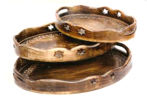 Handmade Sheesham Wood Traditional Floral Design <b>Rectangle</b> Shape Serving Tray with Handles Recyclable Decorative Carrying Tray - Product Image 6
