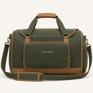 Sac de voyage vintage vert personnalisé avec logo, compartiment à chaussures, grande capacité, en toile cirée, idéal pour la gym – Vente en gros, Meilleures ventes - Product Image 1
