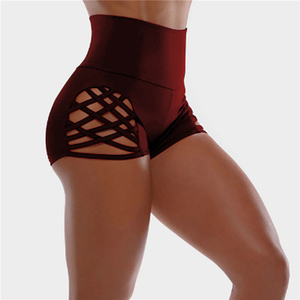 Shorts de yoga taille haute évidés pour femme, couleur unie, sans couture, compression, extensibles dans les quatre sens, en Spandex et Nylon - Product Image 2