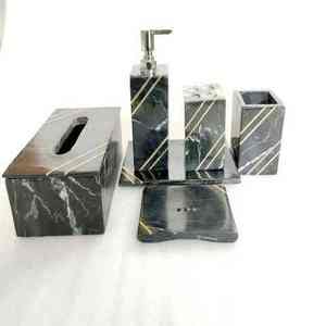 Modern Four-Piece White Polyresin <b>Bathroom</b> <b>Accessory</b> <b>Set</b> Easy to Clean for Luxury Interior - Product Image 3