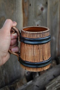 Cadeau pour meilleur ami : Chope en bois rustique style forêtier, avec décoration en corne d'animal polie et céramique, pour les amateurs de bière - Product Image 5