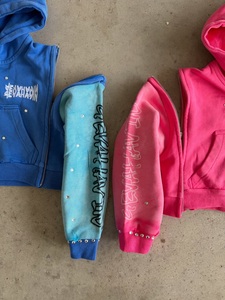 Custom Kids Zip Up Hoodie Detachable Sleeve Hooded Sweatshirt Cotton Fleece <b>Rhinestone</b> <b>Jacket</b> for Girls Boys OEM ODMCustom Kids - Product Image 3