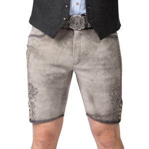 Shorts bavarois en cuir gris pour homme, qualité supérieure, taille mi-haute, brodés, coupe décontractée, style boutonnage. - Product Image 4