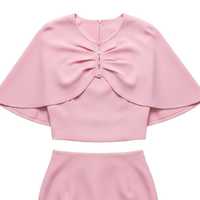Ensemble 3 pièces en tricot pour femmes Jack and Jill, jupe élégante rose avec haut cape, tenue formelle pour événements religieux, vêtements de boutique à la mode