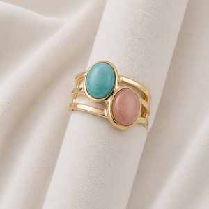 Green Pink Amazonite Double Stone Brass Classic Modern Handmade Elegant Designer <b>Statement</b> <b>Ring</b> for Women - Product Image 5