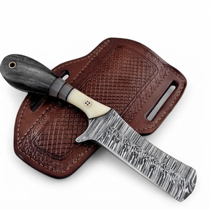 Couteau de boucher en acier Damas, manche en bois Pakka et os, pour ranch, ferme, cadeau, EDC, avec étui, vente en gros, B2B, fabricant OEM - Product Image 5