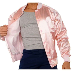 Blouson Bomber Rose en Satin pour Homme, Couleur Unie, Col Rabattu, Coupe Droite, Vêtement d'Extérieur Printemps, Fermeture Boutonnée - Product Image 2
