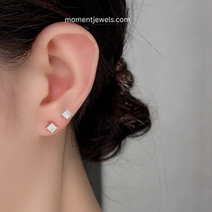 High Quality 1g Lightweight 925 Sterling <b>Silver</b> <b>Stud</b> Earrings Square Shape Inlay Moissanite Ear <b>Studs</b> Rhodium Plated Simple - Product Image 2