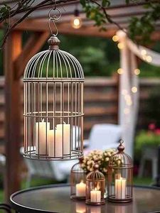 Lámpara de Jaula de Pájaro de Alambre Metálico Hecha a Mano y Personalizada, Decoración para el Hogar y Jardín, Decoración para Mesa y Colgante, Centro de Mesa con Jaula de Pájaro - Product Image 1