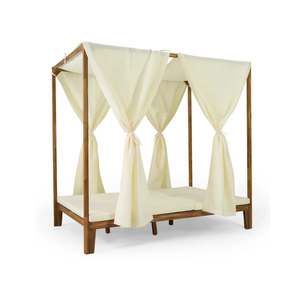 Lit de repos d'extérieur en bois de teck avec rideaux, mobilier de jardin, de patio et de resort - Product Image 5