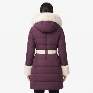 <b>Women's</b> Warm <b>Belted</b> Puffer Jacket with Hood and Fur Trim Long Quilted Winter <b>Coat</b> Padded Outdoor Fashion Casual Outerwear Jacket - Product Image 6