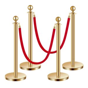 Set di 4 Pali in Acciaio Inox con Corde in Velluto, 2 Pali Rossi in Velluto, Barriere per Controllo Folla, Supporti per Striscioni a G, Pali Divisori - Product Image 5