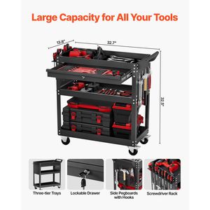 Carrello da Lavoro a 4 Ripiani con Ruote, Cassetto e Pannello Forato, Capacità di Carico 350 Libbre, Organizzatore per Attrezzi con Ruote per Meccanici - Product Image 2