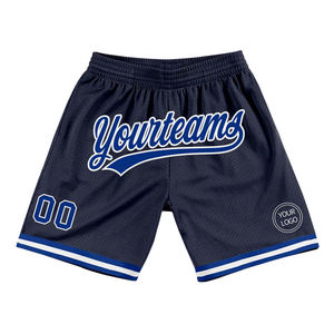 Short de basketball personnalisable au genou: bleu foncé, short athlétique double couche pour homme - Product Image 3
