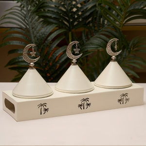 Ensemble de plats en métal en forme de cône avec couvercle en forme de lune et d'étoile, design palmier, vaisselle orientale pour servir des dattes pendant le Ramadan - Product Image 3