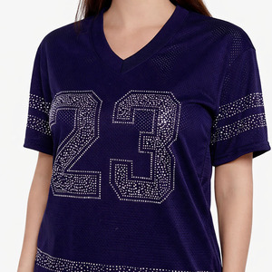 เสื้อเจอร์ซีย์อเมริกันฟุตบอลผู้หญิงสไตล์ Y2K ประดับคริสตัลหรูหรา คอวี ทรงโอเวอร์ไซส์ แฟชั่นเสื้อกีฬา รับผลิตแบบ OEM ODM ขายส่งจากสหรัฐอเมริกา - Product Image 6