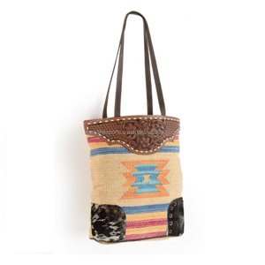 Exclusive Bohemian Style Canvas Tote Bag Genuine <b>Leather</b> Handbag with <b>Leather</b> <b>Tooling</b> Tassel Decoration Top Indian Supplier - Product Image 4