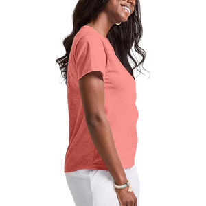 Camiseta de algodón de manga larga para mujer con cuello redondo, puños fruncidos y cuello con cinta de refuerzo para mayor comodidad - Product Image 3