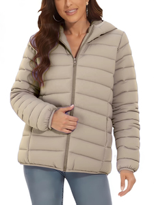 Muzamin Apparel Women Puffer <b>Jacket</b>-Windproof <b>Reversible</b> Eco-Friendly Quilted Autumn Thick Polyester Full Sleeve Solid Color - Product Image 3