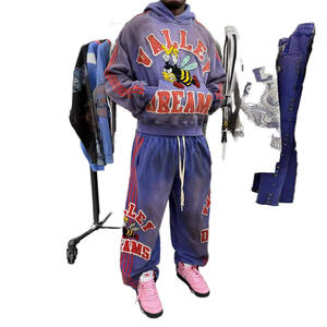 Ensemble de survêtement d'hiver boxy 500 GSM pour homme, avec sweat à capuche entièrement zippé, broderie de logo personnalisée, délavage acide vieilli, 100 % fibre de bambou, style vintage - Product Image 1