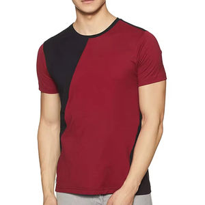 Men's Maroon Black Color Blocked Short Sleeve O-Neck Regular Fit Knitted Casual T-<b>Shirt</b> Manufacturer in Pakistan - Product Image 4