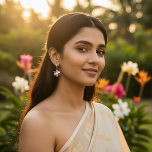 Boucles d'oreilles pendantes en pierres précieuses florales du Rajasthan, en argent sterling 925, pour femmes et filles, à porter lors de mariages, de fêtes et de cérémonies. - Product Image 5
