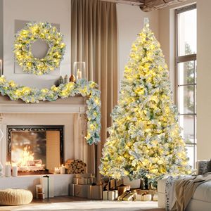 Árbol de Navidad Artificial Preiluminado de 6 Pies con Nieve Artificial, Corona y Guirnalda, Luces LED de Colores, Juego de Árbol de Navidad Articulado - Product Image 2