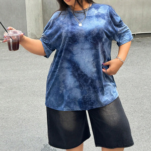 เสื้อยืดผู้หญิงลายมัดย้อม คอกลม แขนสั้น ทรงหลวม ผ้าฝ้าย เสื้อลำลอง ใส่ได้ทั้งฤดูใบไม้ผลิและฤดูร้อน - Product Image 5