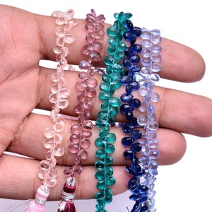 Perles de quartz facettées en forme de poire 4x6mm, qualité AAA+, quartz naturel mélangé coloré, pierres semi-précieuses pour la fabrication de bijoux - Product Image 1