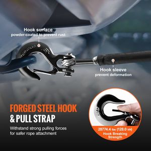 Cavo per verricello sintetico da 92 piedi e 1/2 pollice con guaina protettiva, capacità 32.000 libbre, gancio per verricello forgiato incluso - Product Image 3