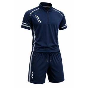 Grace Collection Men's Navy Quarter-<b>Zip</b> Short Sleeve Top Drawstring Shorts Set Solid Color Streetwear Style Quick Dry Fleece - Product Image 6