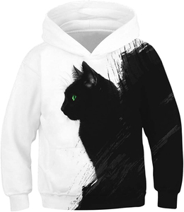 Sweat à capuche unisexe pour enfants, imprimé chat noir, en coton tricoté, décontracté, pour l'automne, coupe classique, design imprimé numérique - Product Image 5