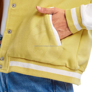 Custom <b>Covered</b> <b>Button</b> Women's Letterman Jacket Cotton Knitted Breathable Light Weight Winter Wear Customizable - Product Image 5