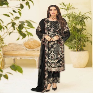 Liquidación: Vestido de Fiesta para Mujer, Estilo Pakistaní/Indio, Chifón, Shalwar Kameez, Dupatta, Largo hasta el Suelo, Bordado, Alta Calidad - Product Image 4