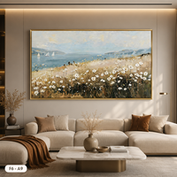 Peinture à l'huile originale personnalisée sur toile, champ de fleurs sauvages, style moderne F6-A9, art floral mural, grande taille encadrée, décoration intérieure