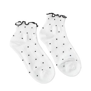 Calcetines tobilleros de lunares con puños con volantes de estilo bonito para mujer, algodón suave, transpirable, uso diario, ODM personalizado, venta al por mayor - Product Image 1