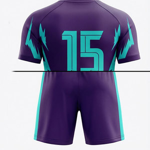 ชุดเสื้อฟุตบอลแบบซับลิเมชั่นสั่งทำพิเศษสำหรับผู้ชาย ลาย Teal Lightning ดีไซน์ 100% โพลีเอสเตอร์ ระบายอากาศได้ดี แห้งเร็ว คอวี แขนสั้น - Product Image 4